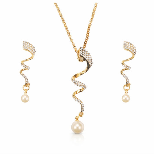 Classic Imitation Pearl Gold Color Jewelry Set Elegant Party Wear | AW
