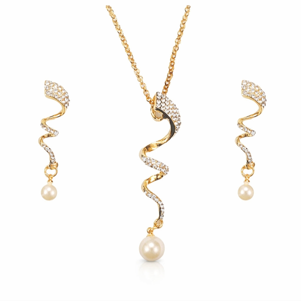 Classic Imitation Pearl Gold Color Jewelry Set Elegant Party Wear | AW