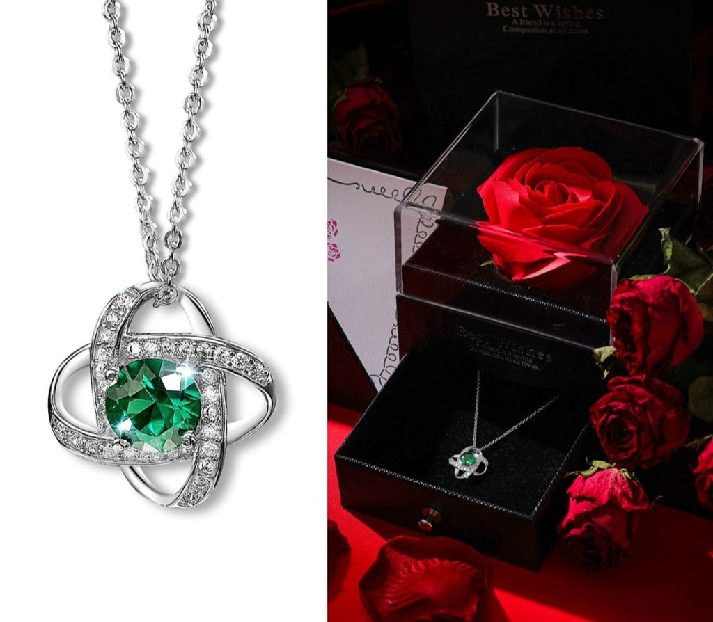 925 Silver Möbius Necklace for Women - Emerald & Diamond Jewelry Gift Set